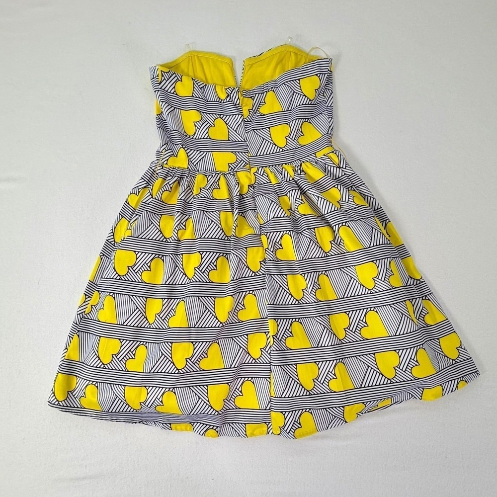 Strapless Heart Print Mini Dress Yellow Black White Whimsical Coquette Sz S NWT - Picture 13 of 13